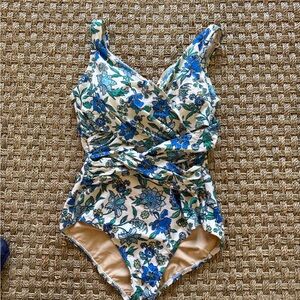 Blue Floral One-Piece Swim Swimsuit
